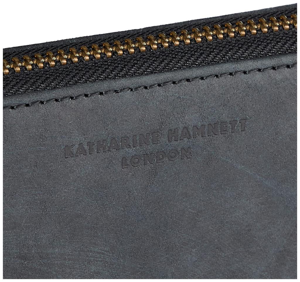 [Katherine Hamnett London] [SCRUB] Japanese Vegetable Tanned Leather with Handcrafted Scratch Pattern, Large Zipper Long Wallet