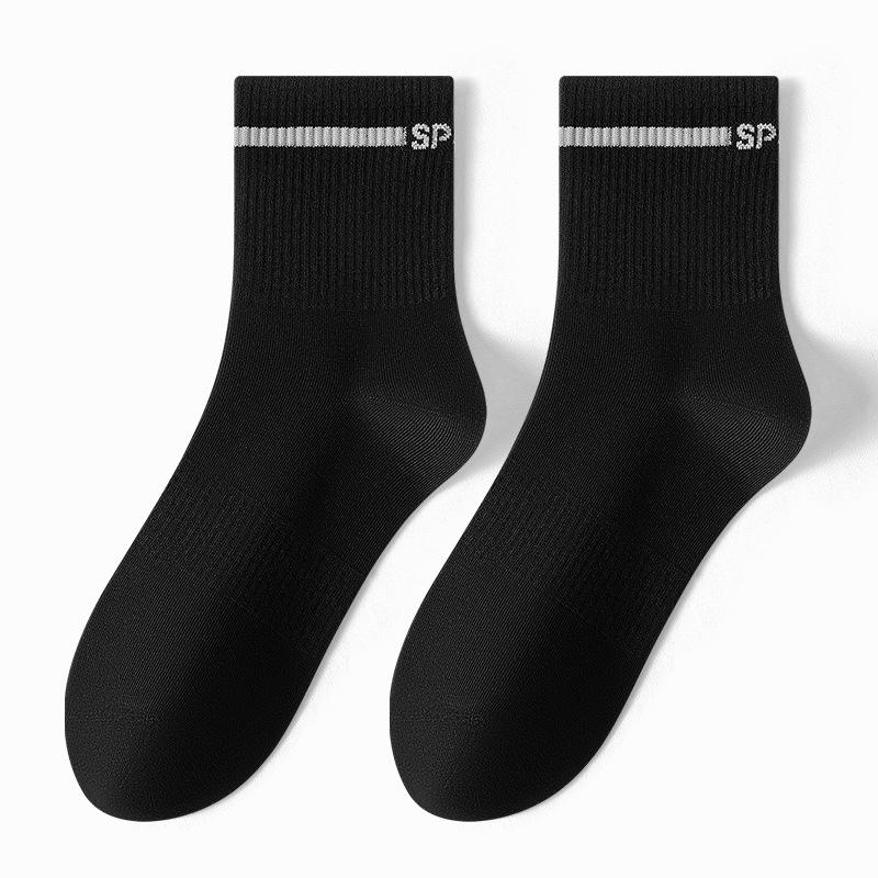 Men's Autumn and Winter Single Bar Striped Jacquard Right Angle Breathable Mid Calf Cotton Socks