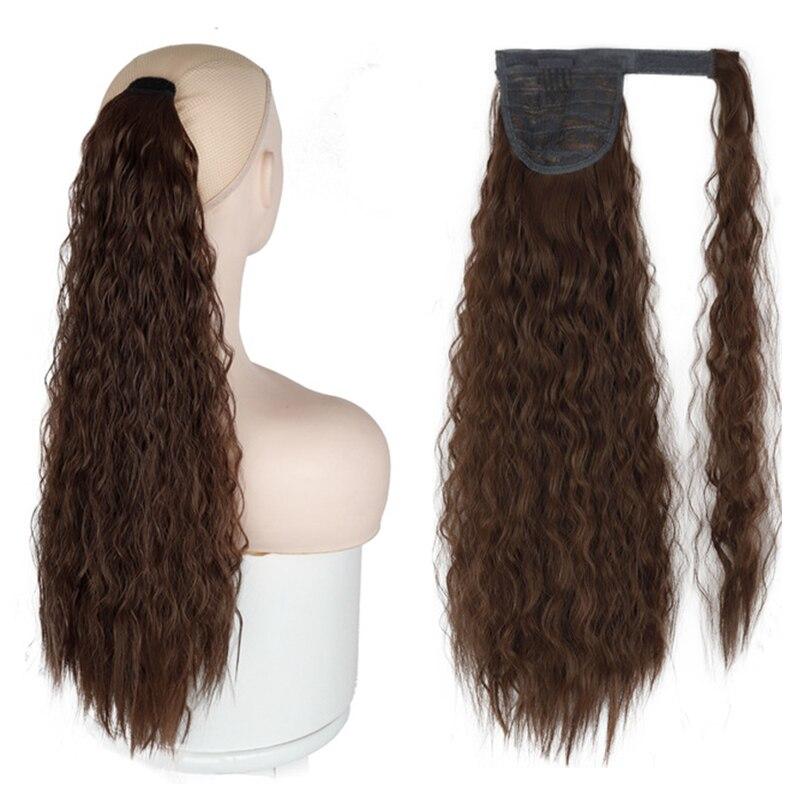 Synthetic Long Corn Curly Fluffy Clip In Ponytail Extension Wrap Around Ponytail Extension Natural Looking Wig For Women Daily Wear