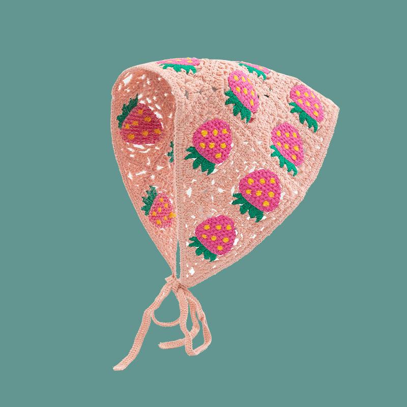 Retro Knitted Hollow Triangle Headband Daisy Strawberry Handmade Crochet Triangle Scarf Headgear Handmade Headscarf