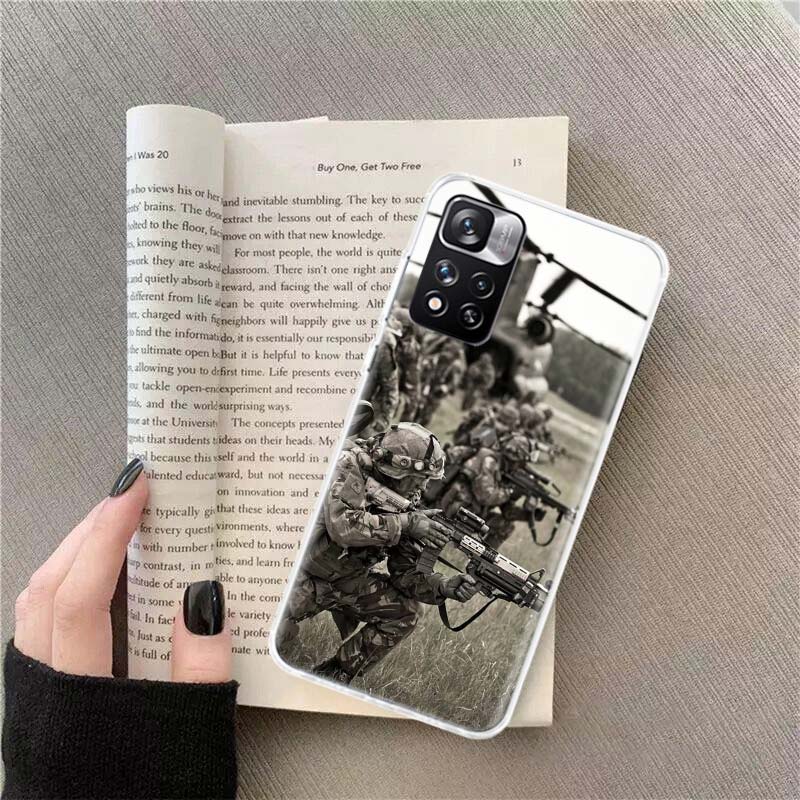 Power Army Soldier Phone Case For Redmi Note 13 12 Pro Plus 14 15 Pro 5G 11 11T 11E 11S 10 Pro 10S 9 9S Cover Cell Clear TPU Cap