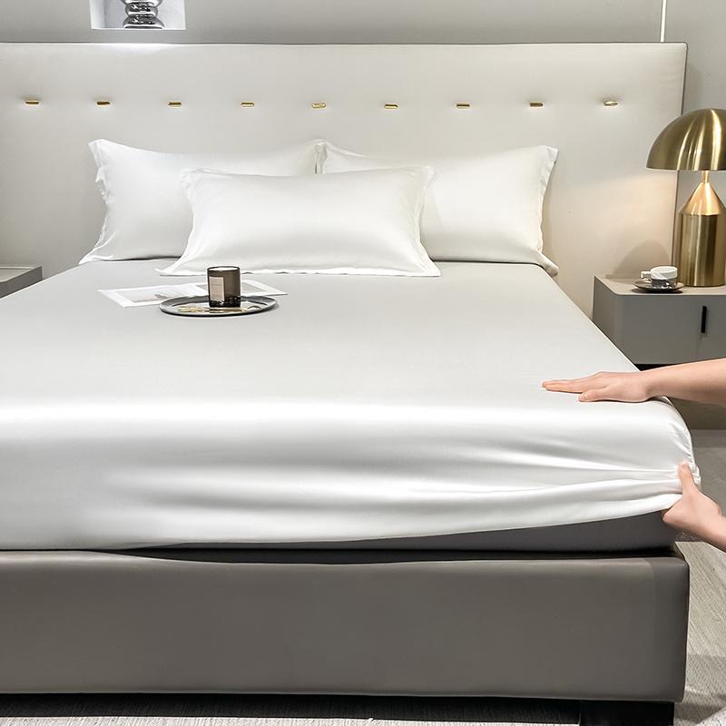 Weißes Unifarbenes Spannbettlaken-Set Tencel Spannbettlaken mit Kissenbezügen Weich Glatt Premium Hotelqualität Queen Size Bettwäscheset