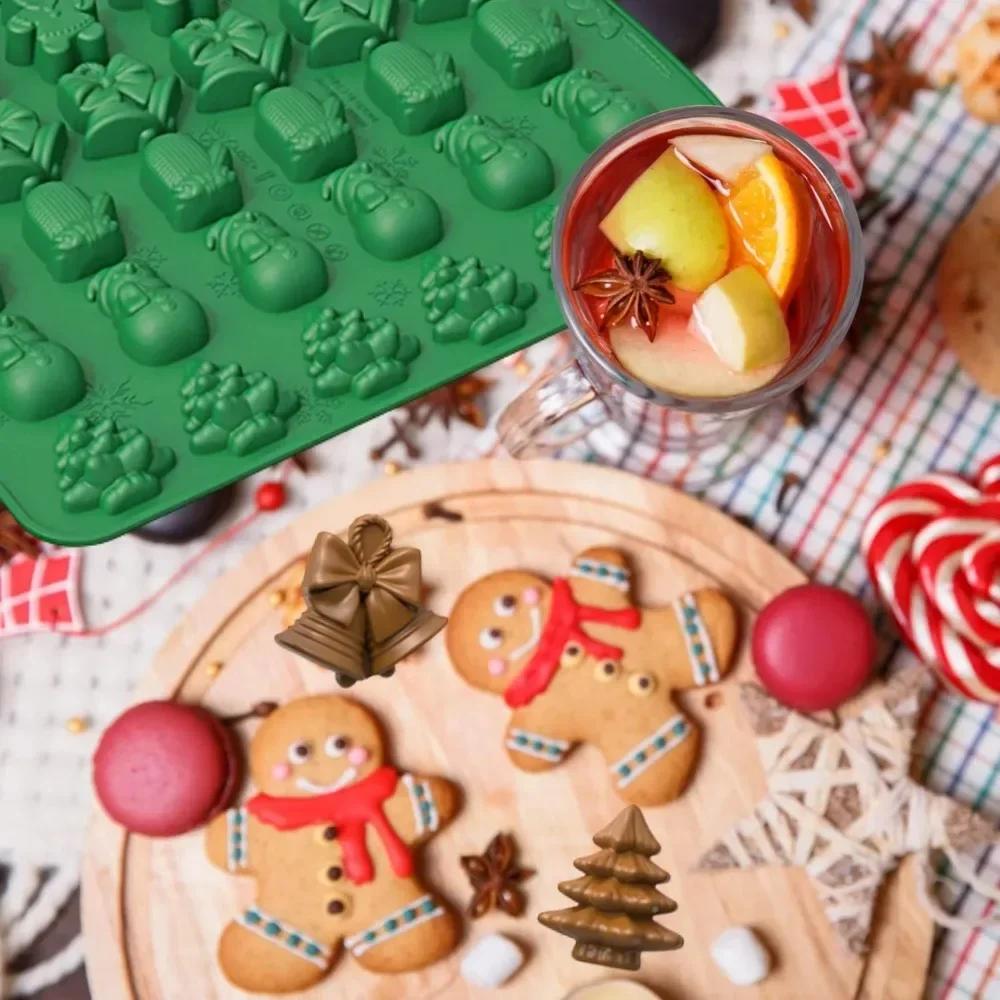 Christmas Silicone Chocolate Mold Gingerbread Man Xmas Tree Snowman Gloves Gummy Candly Mould Kitchen Party DIY Baking Tool