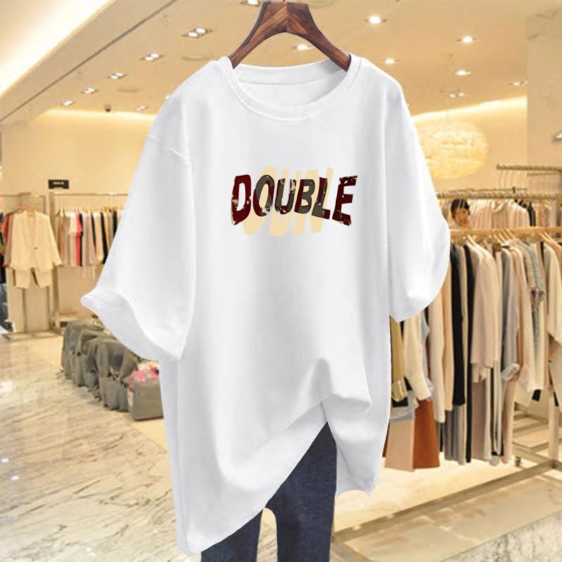 

Pure cotton new letter printing loose top t-shirt women s summer short-sleeved crew neck S