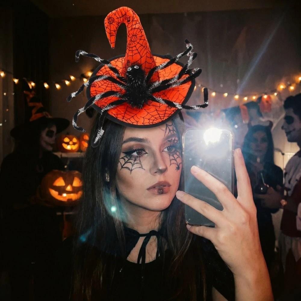 Spider Halloween Witch Hat Headband Sequin Cone Hat Hair Hoop Halloween Party Hair Band  Kids