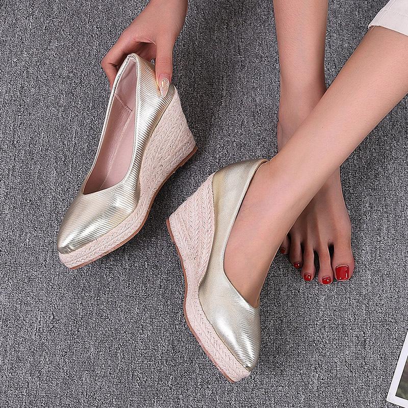 Fashion High Heels Women Party Shoes Women Pumps Brand Ladies Heeled Shoes Woman Wedge Heel 8cm Gold Black Plus Size 42 A4839