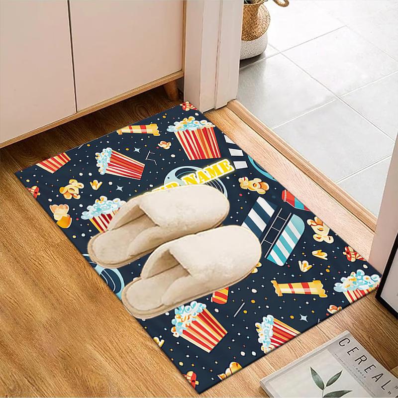 1PC Custom Name Movie Night Theme Floor Mat Ideal for Living Room, Game Rooms, Office, Bedroom Floor Mat Playful Design