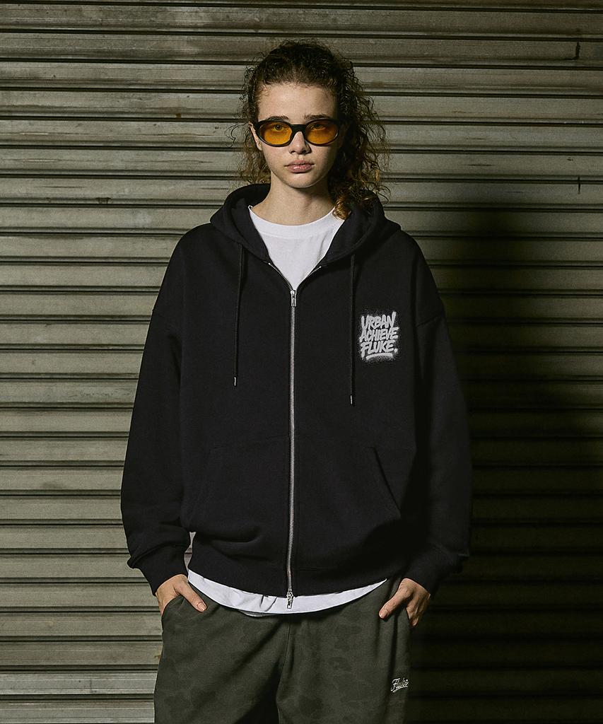 Fluke Achieve Graffiti Oversized Zip-Up Hoodie Black Fzt1034-Z