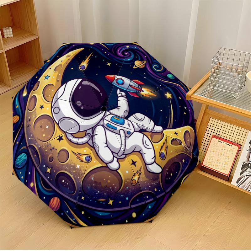 

Astronaut in Stained Glass Printed umbrella windproof folding umbrella portable sun and rain umbrella suitable for gifting