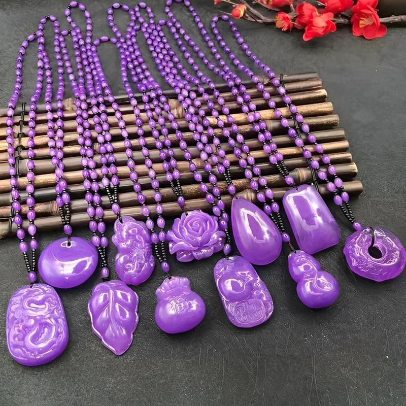 Retro Imitation Amber Necklace For Men And Women Purple Beaded Long Pendant Sweater Chain Mother'S Day Gift