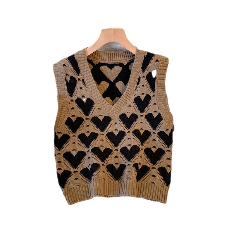 

Женский вязаный жилет Love Vest, японский модный свитер без рукавов с v-образным вырезом, женские топы One Size коричневый