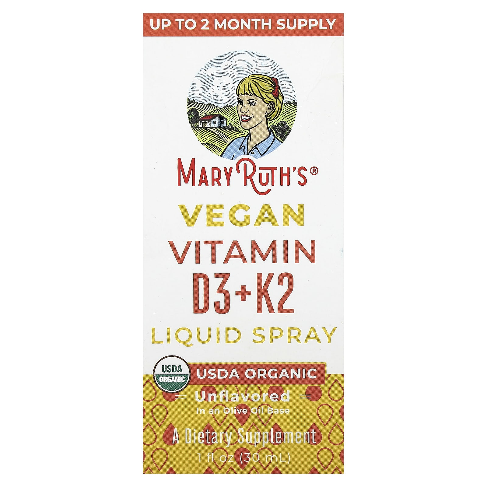 K dress beauty MaryRuth's, Vegan Vitamine D3 + K2 Vloeibare Spray, Smaakloos, 1 Fl Oz (30 Ml)