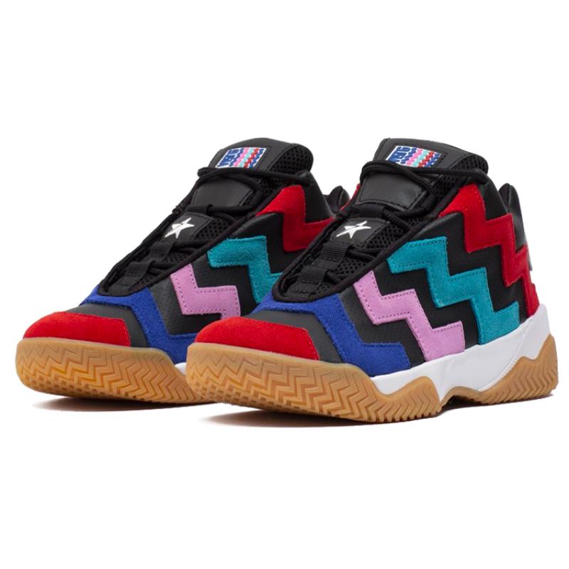 Converse VLTG Basketball Striped Color-blocking Black Sugar Fruit Mid-top Retro Basketball Shoes Women's Black Red Pink