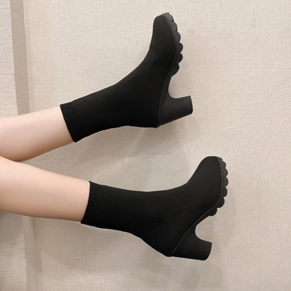 

Классические минималистичные однотонные эластичные ботильоны-носки для женской осенней элегантной обуви на высоком каблуке, эластичные вязаные ботильоны без застежки 35