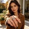 Finger Ring Feather Shape Open Adjustable Fit Women Ring Stainless Steel Texture Freedom Lightness Symbol Stacking Layered Base Ring