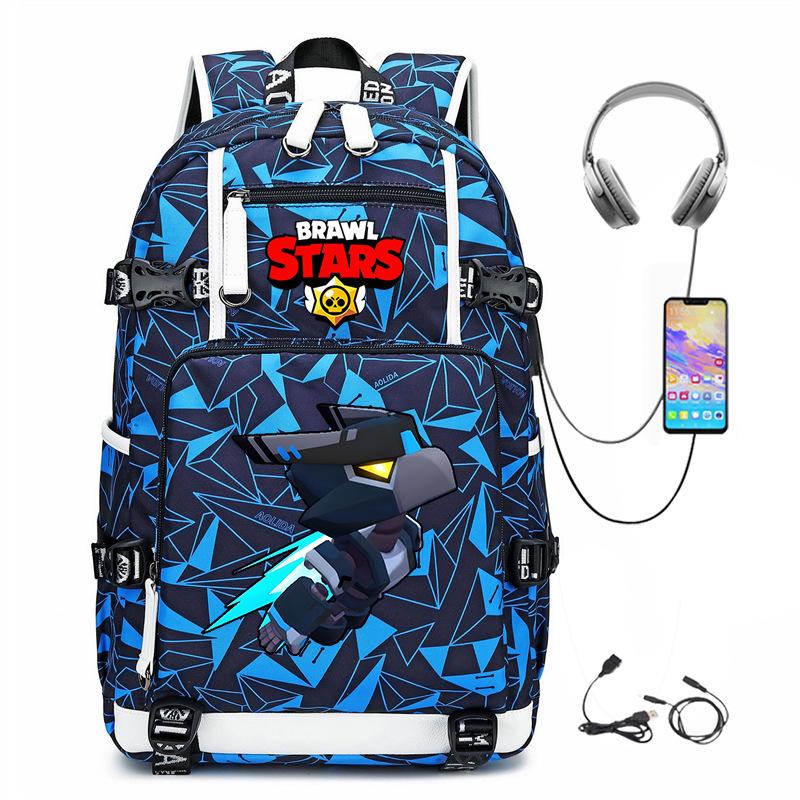 Mochila Periférica Brawl Stars Com Usb Mochila de Estudante para Viagem ao Ar Livre Mochila de Montanhismo de Grande Capacidade