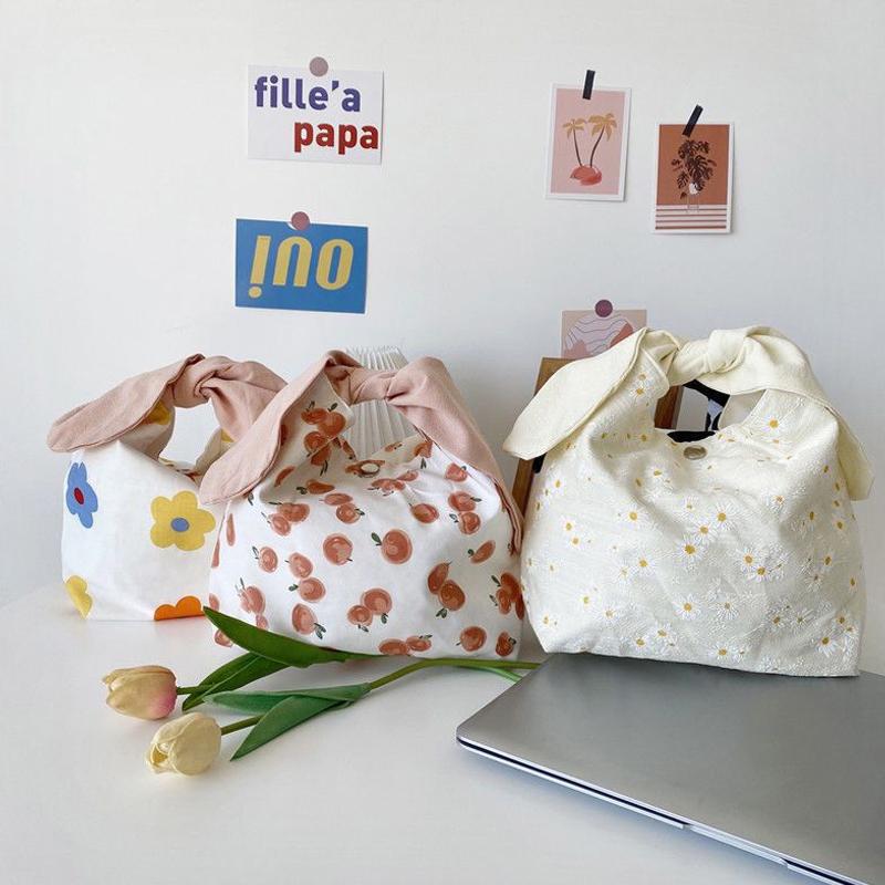 Lunchtasche Baumwolle Bento-Tasche Picknick-Tragetasche Niedlich Öko Kleine Handtasche Tragbar Hasenohren Lebensmittelaufbewahrungsbeutel Für Frauen Kinder