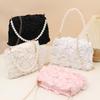 Elegant Women 3D Rose Floral Shoulder Bag Romantic Flower Pattern Pearl Handle Detachable Chain for Prom Graduation