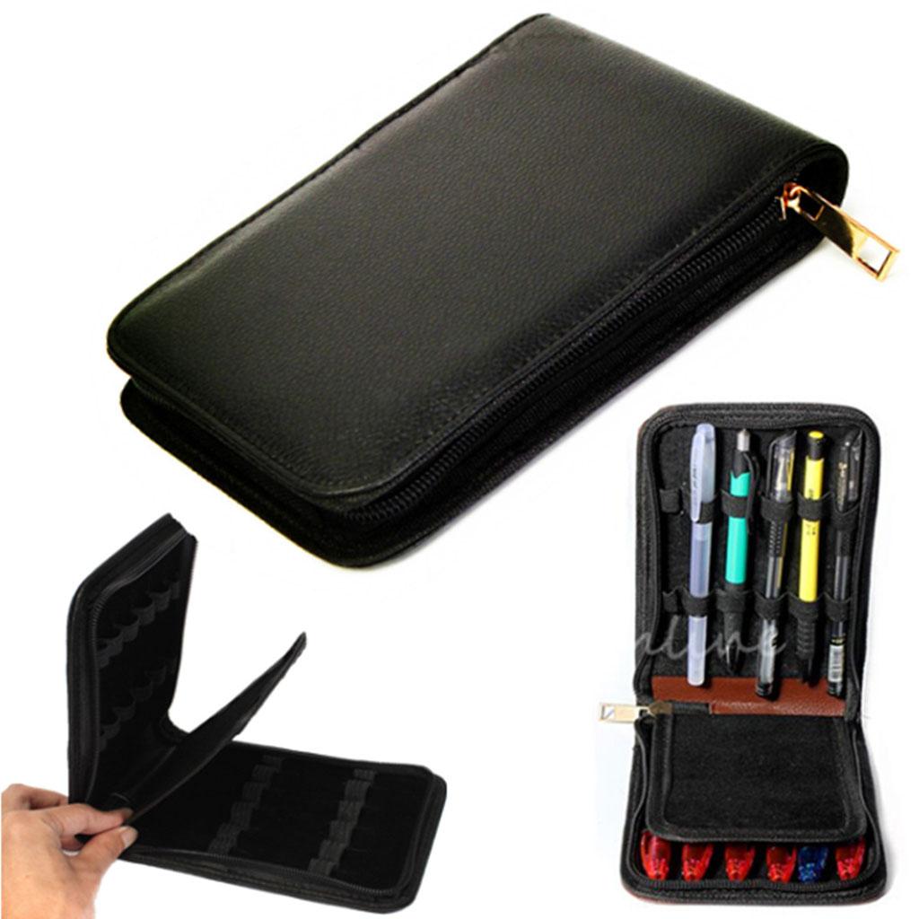 Black/ pocket of pen Storage Holder Bag Cases for 12 Pens - Black, *12.3*2cm