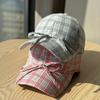 Korean-style Niche Design Casual Plaid Bow Soft-top Baseball Cap, Versatile for Large Head Sizes, Makes the Face Look Smaller, Duckbill Cap