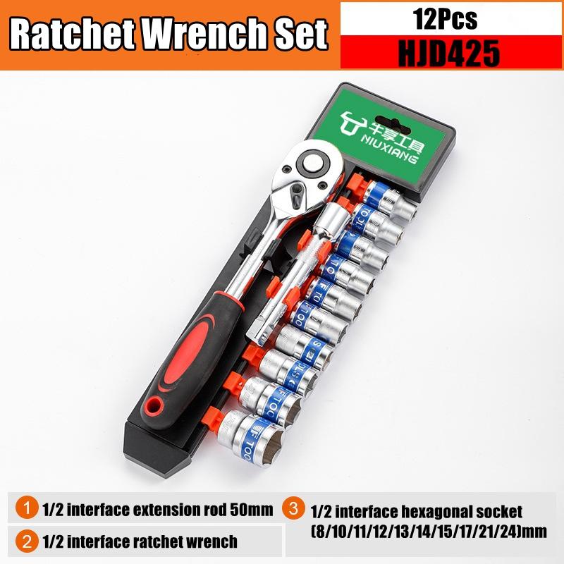 Drive Socket Set 1/4"-3/8"-1/2",CR-V Metric and Imperial Sockets with Quick-Release Ratchet Wrench,pro model 72 teeth, Sockets