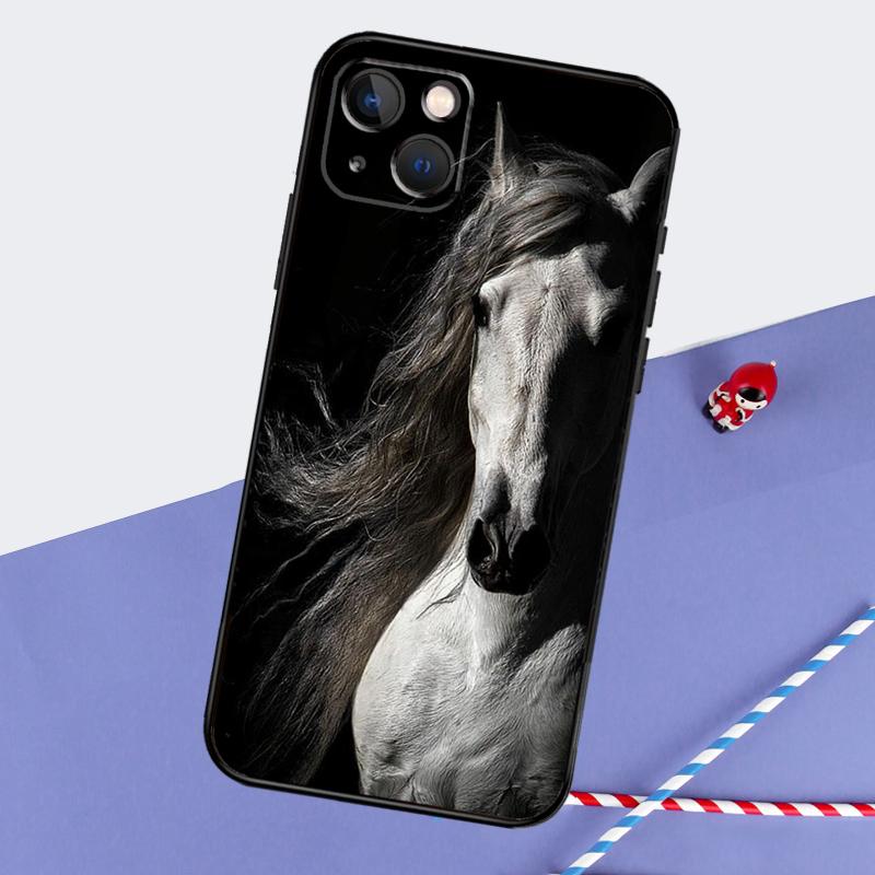 

Черно-белый конь Чехол для телефона Для iPhone 16 Pro Max 12 13 Mini 11 14 15 Pro Max XR 15 16 Plus 16e Задняя крышка iPhone 16e