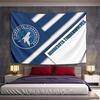 Blue Diagonal Lines with Minnesota Timberwolves Logo and Text Design. Patterned Tapestry for Bedroom and Living Room Home Decor