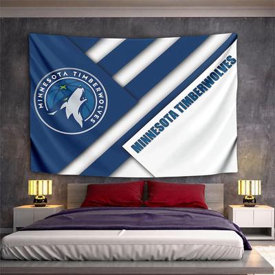 Blue Diagonal Lines with Minnesota Timberwolves Logo and Text Design. Patterned Tapestry for Bedroom and Living Room Home Decor