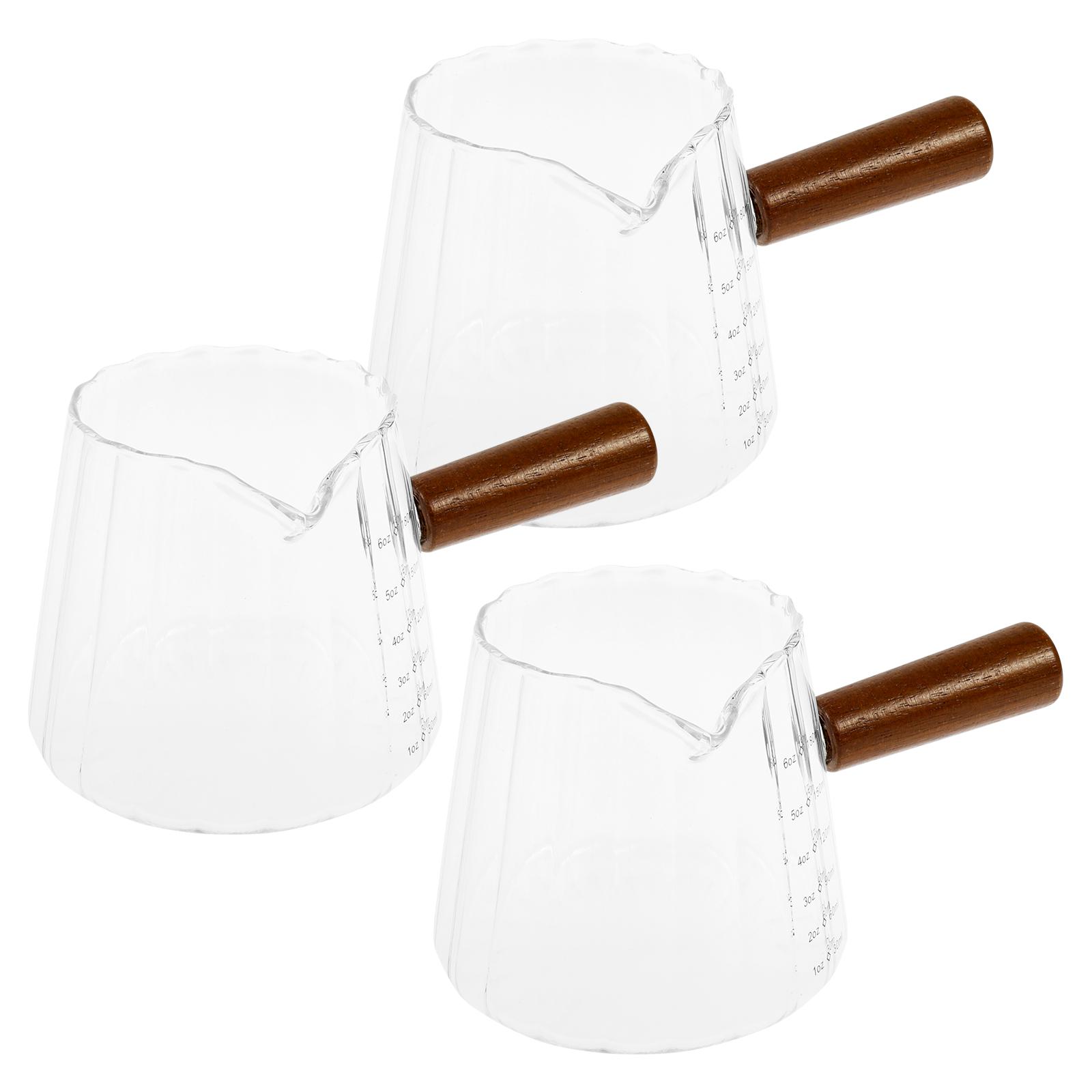 

3 шт. 6 унций стеклянный мерный стакан деревянная ручка стеклянный мерный стакан для эспрессо со шкалой прозрачная мерная кружка для молока кофейные принадлежности