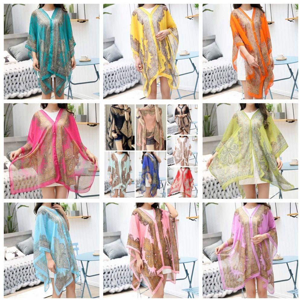 With Buckle Sunscreen Thin Large Scarf Breathable Seaside Vacation Cloak  for Mom