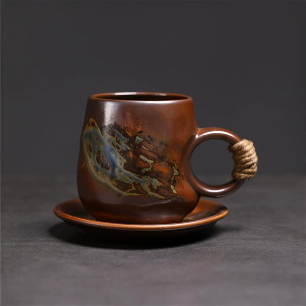 1X Japanese Style Creative Retro Ceramic Coffee Cup Mugs Saucer Set Tea Coarse Coffee Milk Cups Mug