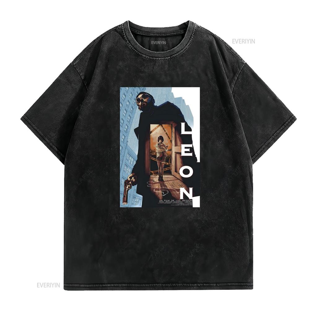 Leon The Professional Jean Reno Film T Shirt Baggy Boyfriend 2185 Vintage Washed Versatile Homme Casual Streetwear Fashion