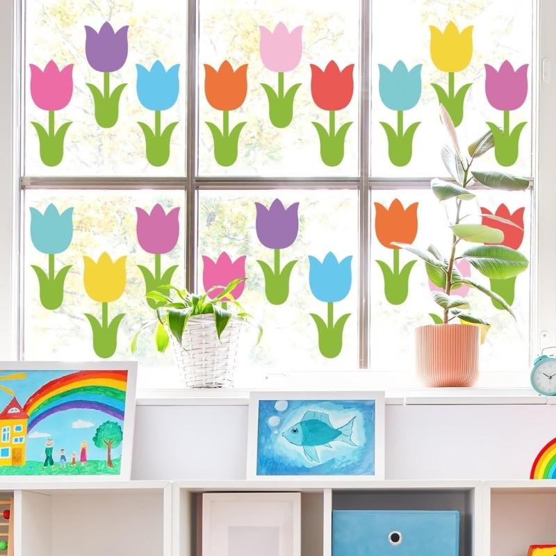 45 Pieces Tulips Shaped Paper Cutouts Spring Flower Designs for Wall Decoration and Kids Crafts