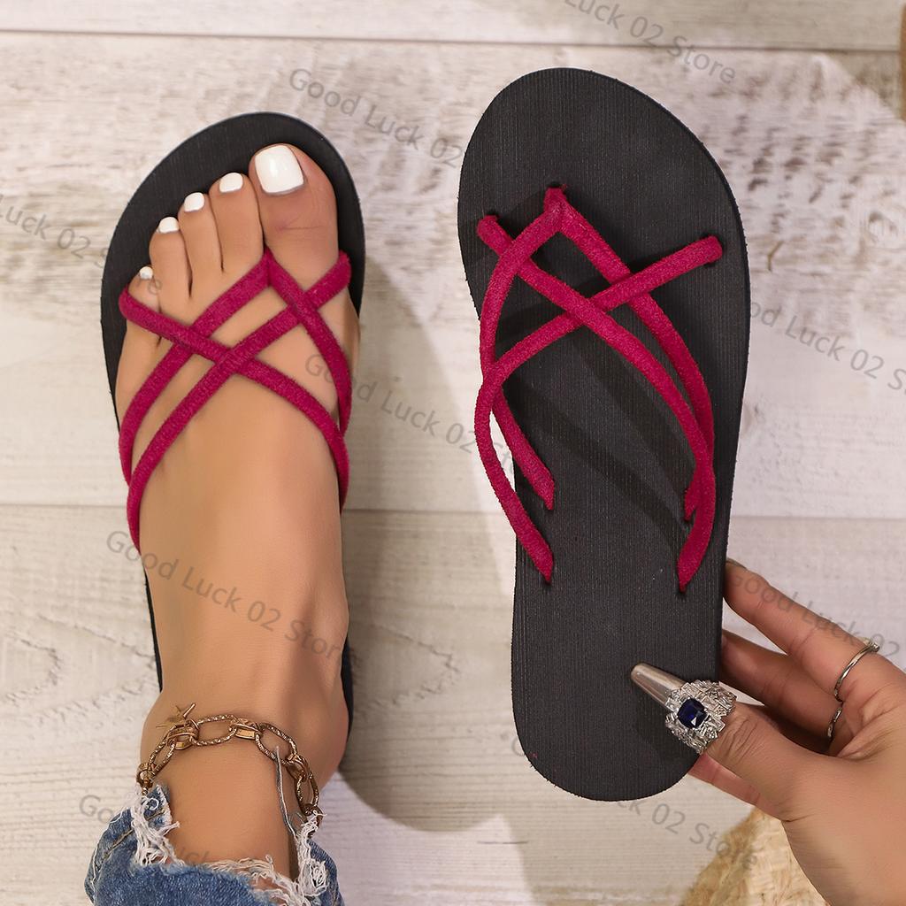 Fashion Ladies' Chic Summer Flip Flops - Fashionable Black Foot On Thong Slippers, Anti Slip EVA Sole, Comfortable Flat Bottomed Beach S