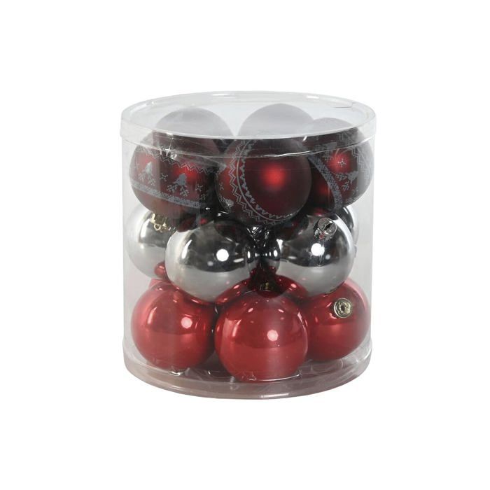 Boules de Noël - Home ESPRIT - Rouge Argenté - Polyéthylène - 21,5 x 21,5 x 22,5 cm - 15 pièces - Multicolore