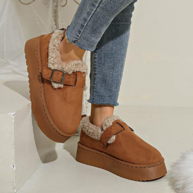 Foreign Trade New Muffin Thick-soled Wool Mouth Low-top Cotton Shoes Women's Northeast Winter Round Head Warm Velvet Buckle Snow Boots