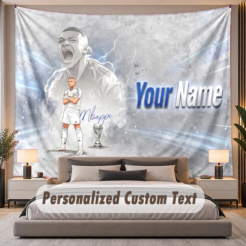 Custom Name Text Tapestry Kylian Mbappe Personalized Polyester Wall Tapestry For Bedroom And Room