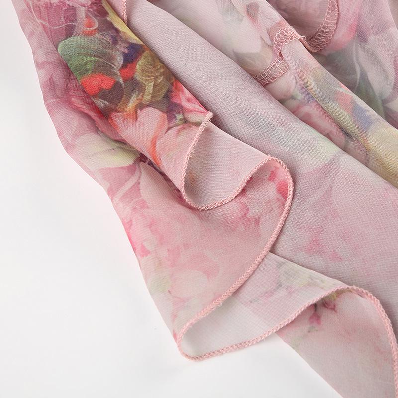 European Style 2024 Floral Print Irregular Maxi Skirt with Double-Layer Ruffles