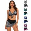 Womens Three Piece Bikini Set Ruched Gathered Swimwear Sexy 3 Piece Swimsuit with Cover Up Beach Vacation Bathing Suit