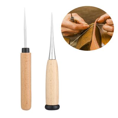 2 Styles Leather Craft Awl Tool Hole Maker Wooden Handle Sewing Stitching Punching Sewing Supplies Stainless Steel Punch Tools