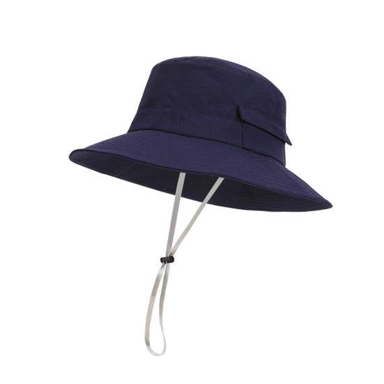 

Fisherman Hat Wide Brim Adjustable Drawstring Windproof Buckle Bucket Hat Outdoor Travel Hiking UV Protection Hat темно-синий