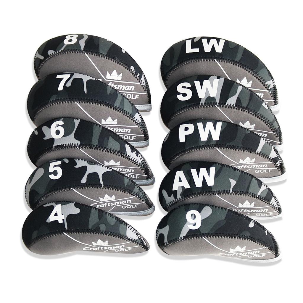 CRAFTSMAN Golf Iron Covers, 10-Piece Set (4-9, PW, AW, SW, LW), Neoprene Club Headcovers, Men's, Stretchy, Camouflage Pattern