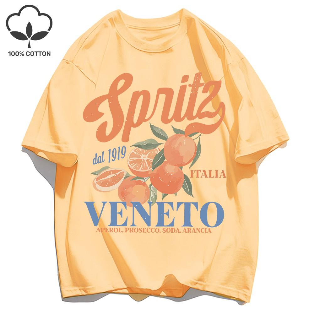 Spritzy Veneto Funny Orange Fruits Design T-Shirt Women Sport Summer Short Sleeve Cotton Hip Hop Tops Casual Loose Sportswear