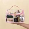 PVC Transparent Makeup Bag Solid Color Handheld Makeup Pouch Cute Mesh Cosmetic Bag  Lady
