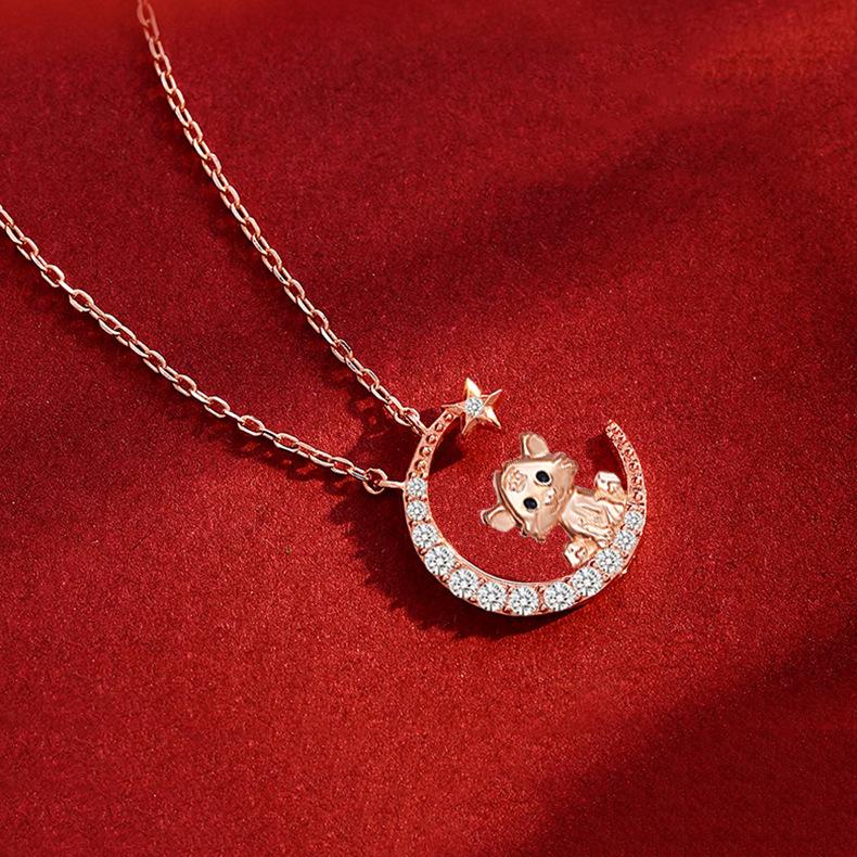 Moon Tiger Necklace Female Twelve Zodiac Year Year Tiger Year Cute Tiger Pendant Collarbone Chain