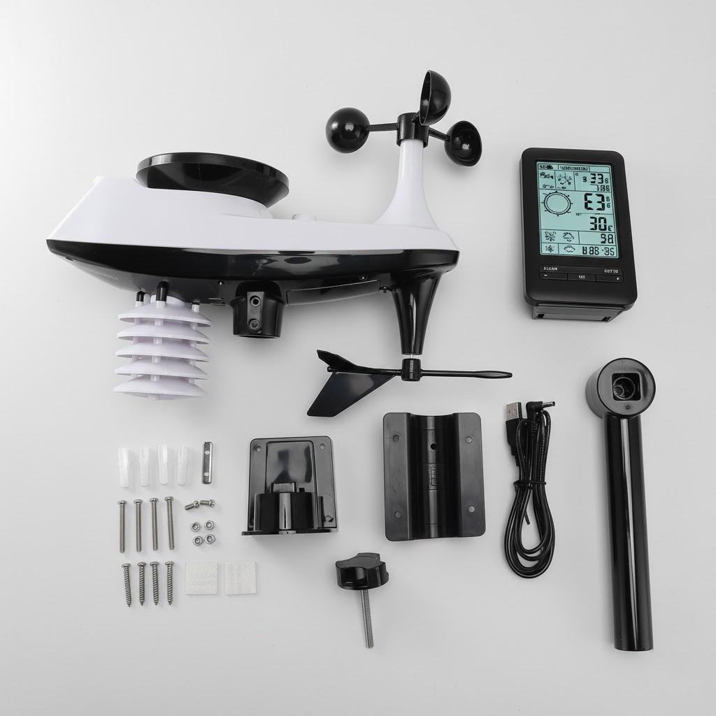 

Intelligent Weather Station Auto Timer Perpetual Calendar Temperature Humidity Wind Speed Rainfall Monitoring UV TVOC білий