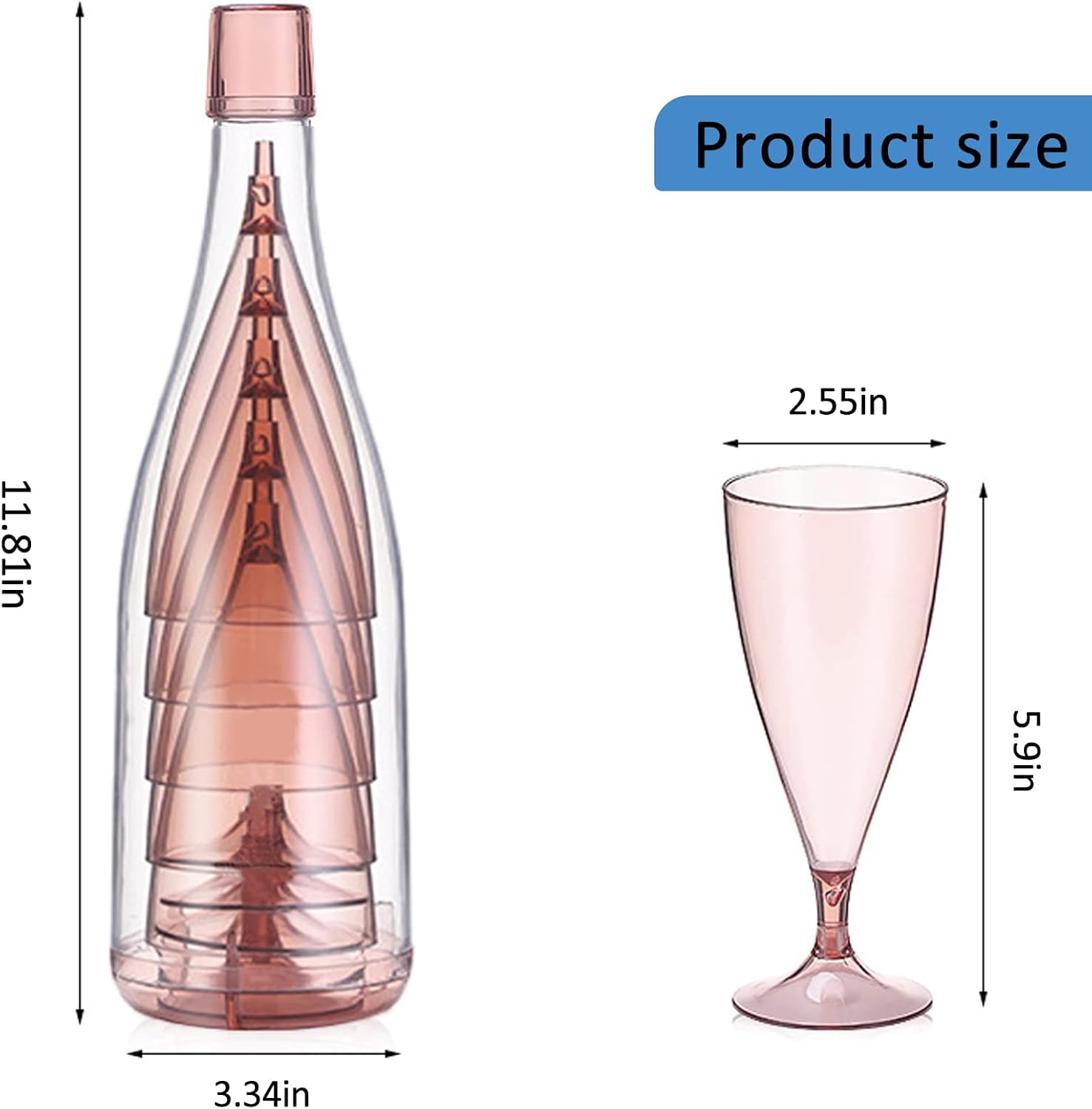 

5pcs Detachable Premium Wine Glass Set Food-Grade Reusable Storage Bottle Cups for Outdoor Camping Champagne & Cocktails рожевий
