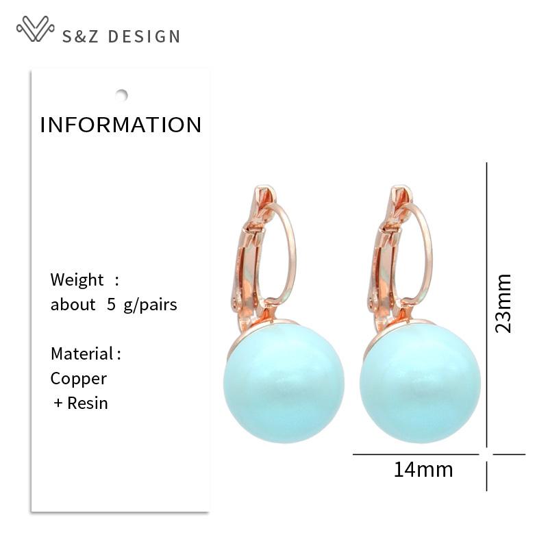 Fashion Big Round Colorful Simulated-pearl Drop Earrings For Women Girl Wedding Party Jewelry Rose Gold Color Eardrop
