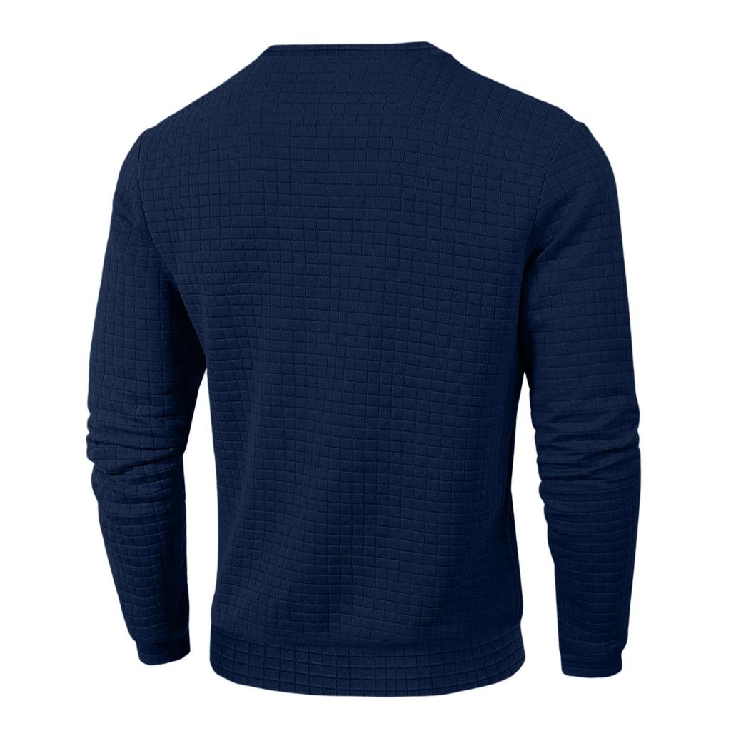 Men's Loose-fitting Casual Waffle-weave  Neck Long-sleeved Top