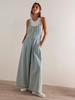 Damen locker geschnittene Wide-Leg Jeans-Latzhose